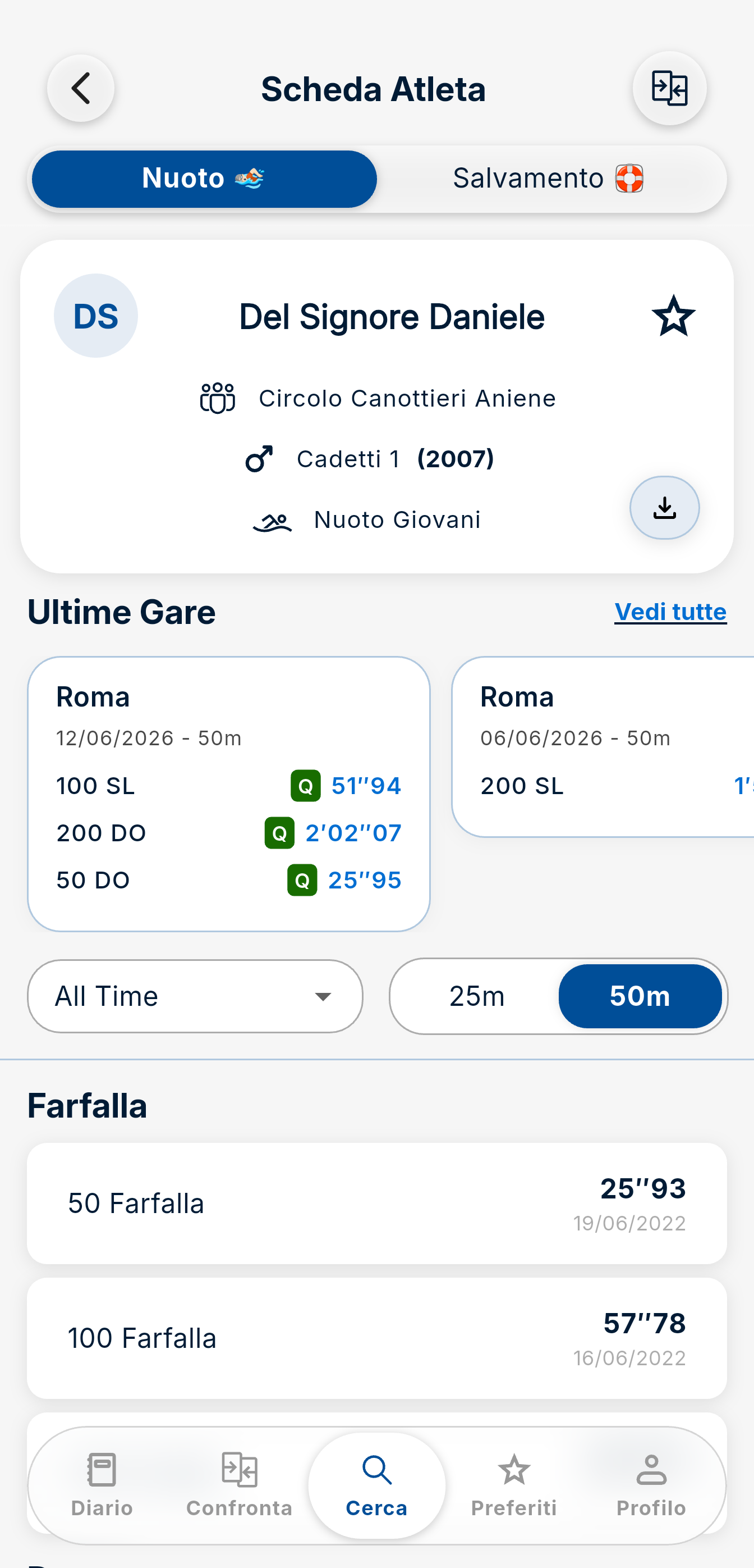Schermata Scheda Atleta App Take Time